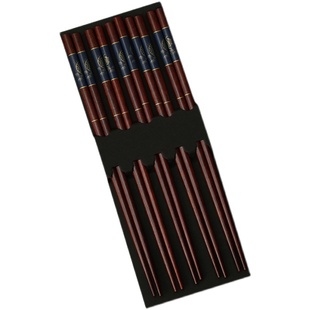 富贵鱼家用高档5-10双  一人一筷高档筷子中式方形防霉红檀木快子