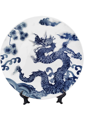 中国风青花瓷老虎装饰陶瓷挂盘