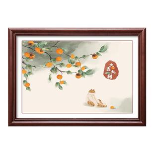 电表箱装饰画新中式柿柿如意餐厅配电箱遮挡挂画免打孔横版长方形