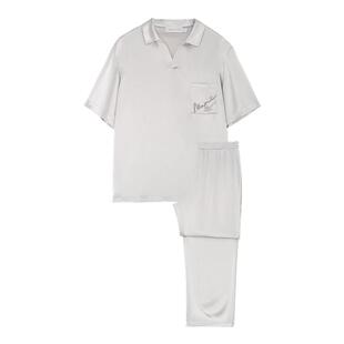 MANITO/曼尼陀Remington男士家居服套装 可外穿短袖桑蚕丝睡衣