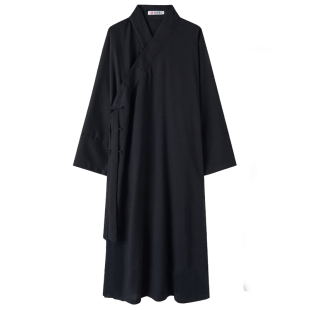 武当春秋款道服夏斜襟三清领道袍男女款道士服装长褂棉麻道家服装