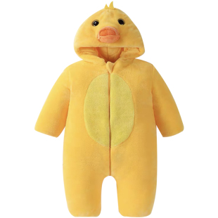 冬款婴幼儿外套宝宝法兰绒恐龙连体衣小黄鸭爬服保暖睡衣熊猫哈衣