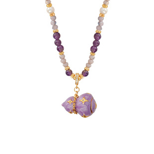 珐琅紫葫芦吊坠串珠项链配饰女长款珍珠毛衣链国潮新中式颈链配饰