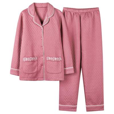 空气棉加厚三层保暖中年睡衣套装