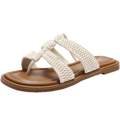 百丽度假编织夹趾拖鞋女鞋