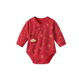 babylove婴儿包屁衣春秋新生儿三角哈衣满月初生宝宝新年红色衣服