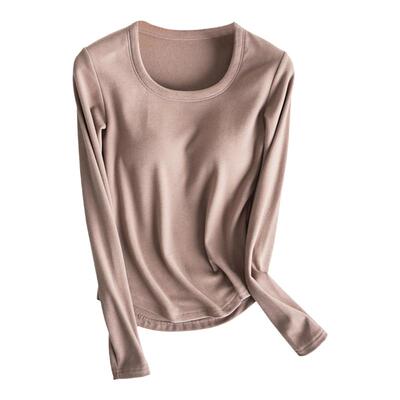 德绒带胸垫女U领保暖打底衫长袖