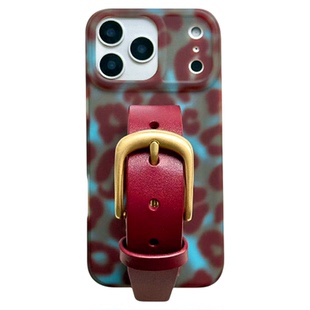 时髦小众雾面安可拉红玳瑁植糅牛皮腕带手机壳适用苹果系列iphone17 promax铜扣手机保护套16/15手机保护壳