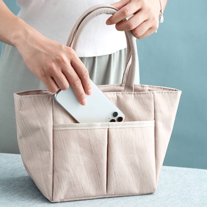 INS网红饭盒木纹保温大容量便当袋手提包野餐便携包旅行户外铝箔