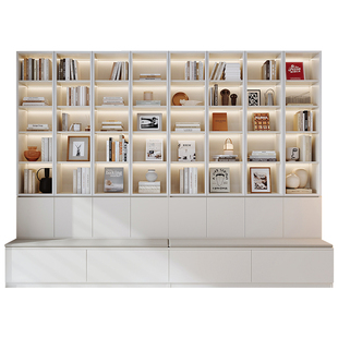 客厅转角书架柜带玻璃门一体靠墙落地置物架卧室定制柜子窄款立柜