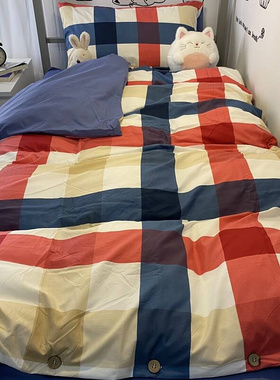 23灰色条纹四件套q极简现代风时尚网红钮扣Q款被罩床单学生宿舍