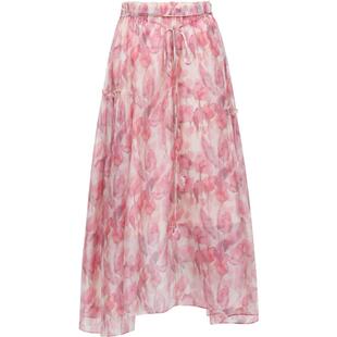 COCOBELLA玫瑰花苞腰绳碎花半身裙女夏雪纺飘逸大摆长裙HS125