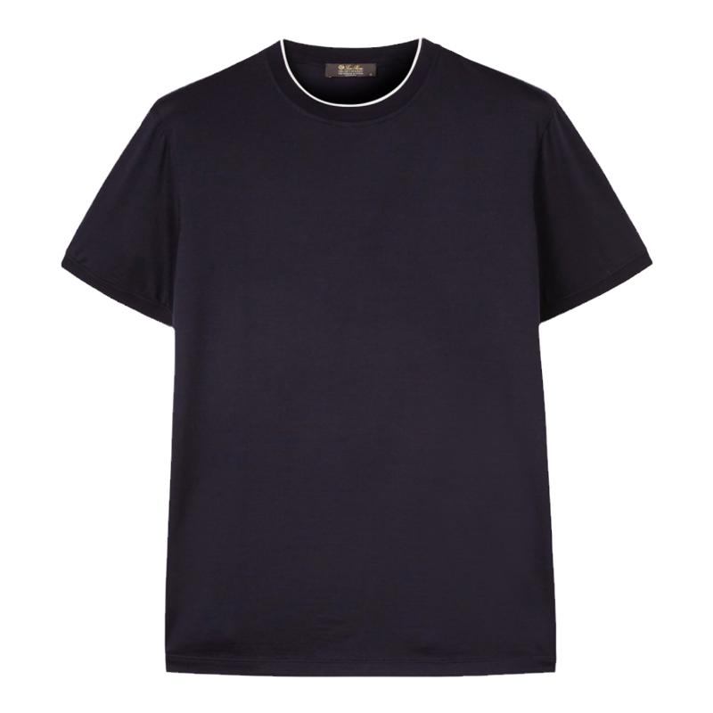 Loro Piana/诺悠翩雅男装海军蓝色圆领短袖棉质休闲T恤