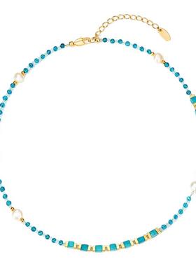 Dream＆Radio淡水珍珠串珠项链女款轻奢小众设计感绿石锁骨链颈链