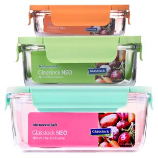 glasslock进口耐热钢化玻璃保鲜盒微波炉加热饭盒可拆卸盖便当盒