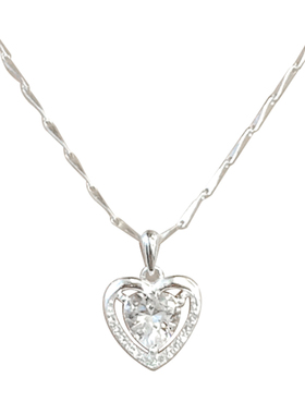 爱心形小众足银锁骨链送女友礼物