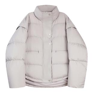 【鹅绒】ELLE90灰色立领加厚羽绒服女2025冬季新款休闲保暖外套