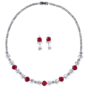 韩版高级感森系小清新锆石项链耳环套装喜娘宴会礼服两件套配饰品