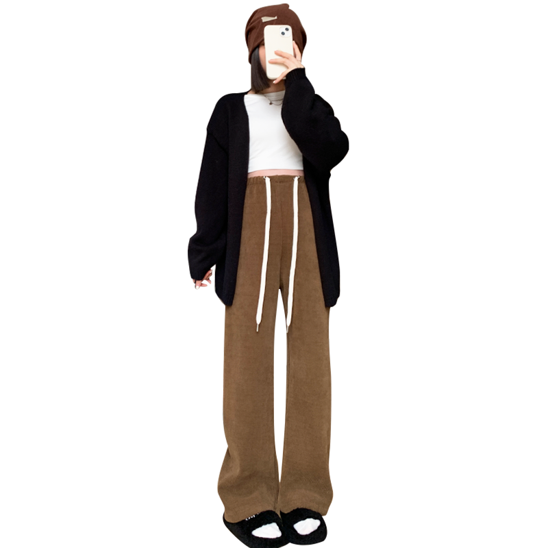 孕妇裤冬季加绒加厚2025新款羊羔绒直筒裤子时尚外穿秋冬款阔腿裤