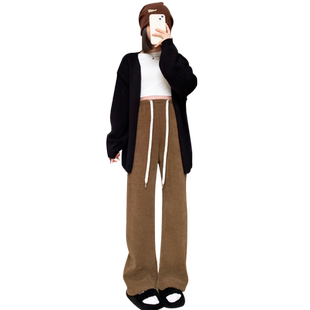 孕妇裤冬季加绒加厚2026新款羊羔绒直筒裤子时尚外穿秋冬款阔腿裤