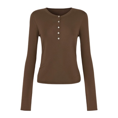 多袖型半开领天丝羊毛亨利衫