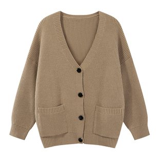 韩版杏色JK外搭针织开衫女春秋冬新款大码胖mm宽松中长款长袖外套