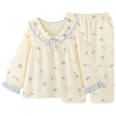 甜美公主风纯棉纱布睡衣女款套装