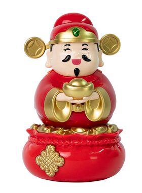 国潮财神爷摇头招财摆件太阳能