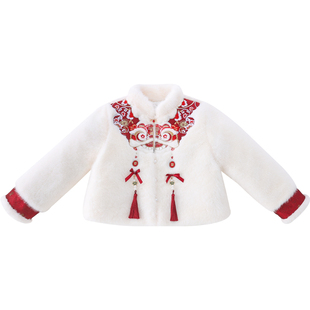 米米哈罗女童仿皮草女孩加厚国风外套冬装2026新款儿童马面裙套装