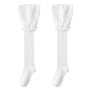 卡拉美拉袜子女蕾丝花边长靴袜长筒秋冬季过膝袜配靴子白色中筒袜