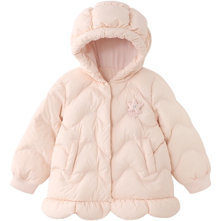 【商场同款】英氏女童羽绒服冬季保暖粉色儿童宝宝连帽外套超韧绒
