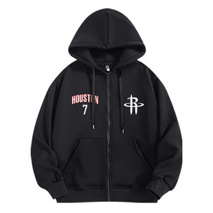 火箭队杜兰特7篮球青少年运动卫衣外套男拉链连帽宽松开衫秋冬季