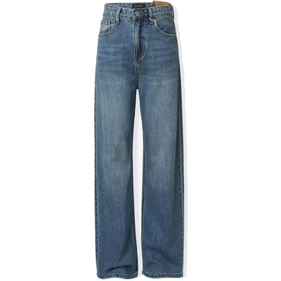 窄版直筒牛仔裤女高腰弹力