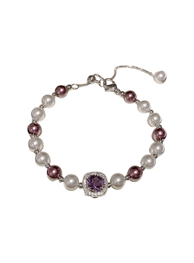 紫方糖曼塔仿珍珠手链女别致韵味