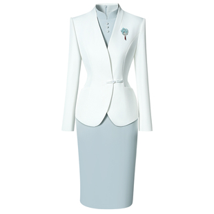 新中式职业女裙套装气质酒店前台接待工作服装茶楼会所美容工作服