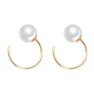 极简圆圈小珍珠耳环女S925纯银镀14k金C型小耳圈耳钩耳骨环不掉色