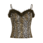 WEEKEEP 豹纹毛毛拼接收腰吊带小背心女内搭外穿显瘦打底胸衣上衣