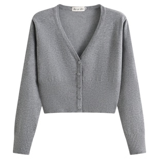 2025新款针织衫超短款开衫女小披肩长袖修身简约外搭毛衣高腰外套