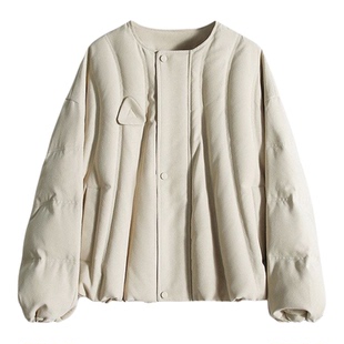 95白鹅绒保暖不臃肿重工绗缝圆领短款羽绒服轻奢鹅绒服冬新款女装