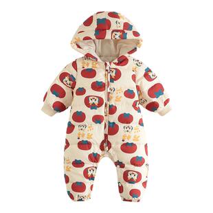 哥比兔婴儿爬爬服羽绒服秋冬年服宝宝连体衣冬季外出服喜庆哈衣