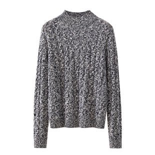 春竹100%羊毛秋冬新款花纱半高领绞花慵懒风加厚保暖毛衣女羊毛衫