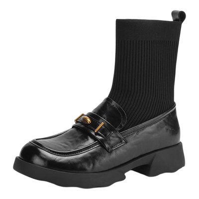 星期六英伦风真皮乐福鞋袜靴女鞋