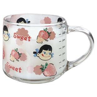 ins玻璃杯吸管牛奶早餐杯甜品杯可爱印花刻度杯子加盖勺女生礼物