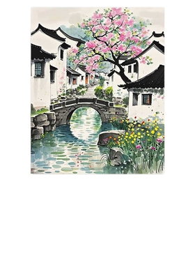 【新品】中式古风数字油画DIY江南春景图手绘山水装饰画客厅国风
