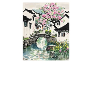 【新品】中式古风数字油画DIY江南春景图手绘山水装饰画客厅国风