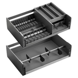 诺米厨房橱柜拉篮抽屉式太空铝单双层收纳碗碟架魅影拉篮抽中抽