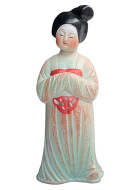 西安博物院粉彩仕女陶俑摆件