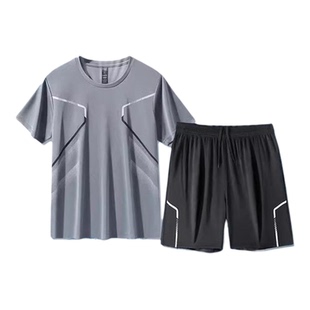 运动服套装男跑步短袖冰丝夏季速干衣篮球服羽毛健身衣服短裤夏天