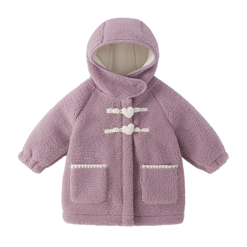 [抗菌蓄热]女童秋冬外套宝宝洋气连帽小童加绒中长款儿童衣服女孩