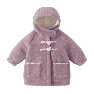 [抗菌蓄热]女童秋冬外套宝宝洋气连帽小童加绒中长款儿童红色女孩